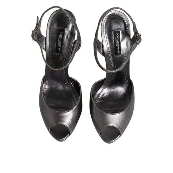Dolce & Gabbana Silver Leather Platform Heels Sandals Shoes - Picture 3 of 10